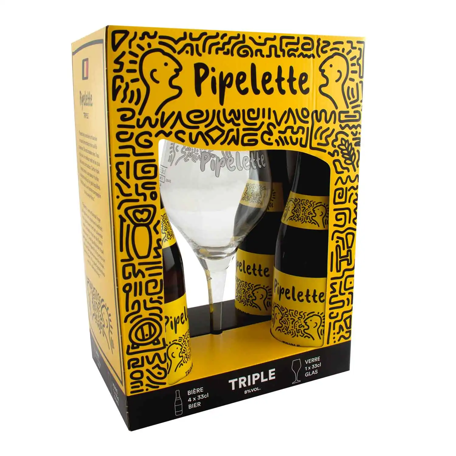 Pipelette triple 4x33cl+verre